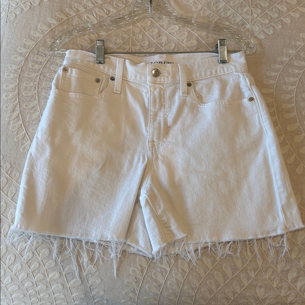 J. Crew White Denim Frayed Hem Shorts